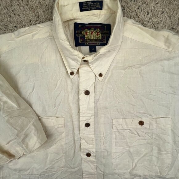 Ralph Lauren Chaps Button Up Shirt Men’s Ramie Cotton Short Sleeve Large Ivory - Picture 1 of 9